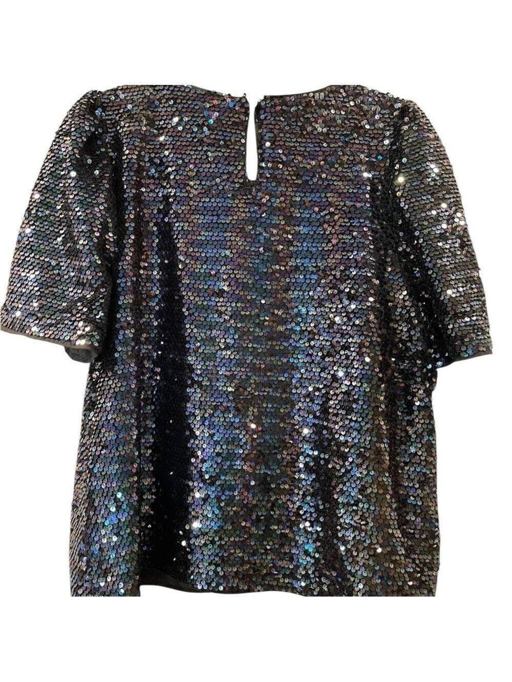 Cece Women’s Iridescent Sequin Mesh Dressy Blouse Top Shirt Dressy Party Size XL - Picture 2 of 7